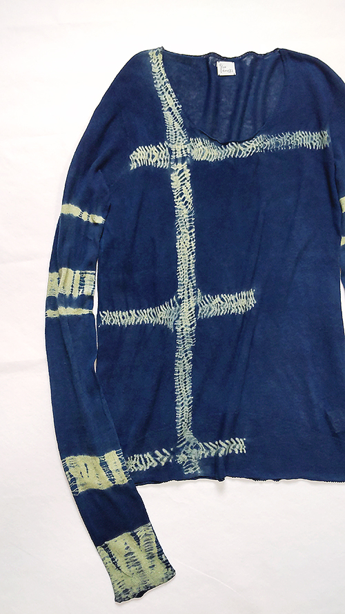 コットンリネンの丸首長袖シームレスニット